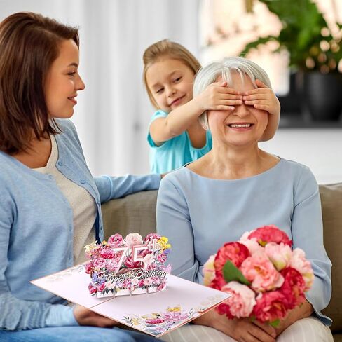 Hblife Happy 75th Birthday Pop up up ، هدية بطاقة تهنئة عيد ميلاد ثلاثية الأبعاد مع ملاحظة فارغة ومظروف ، هدية تذكارية مثالية للنساء ، أمي ، أخت ، زوجة ، صديق in Kuwait