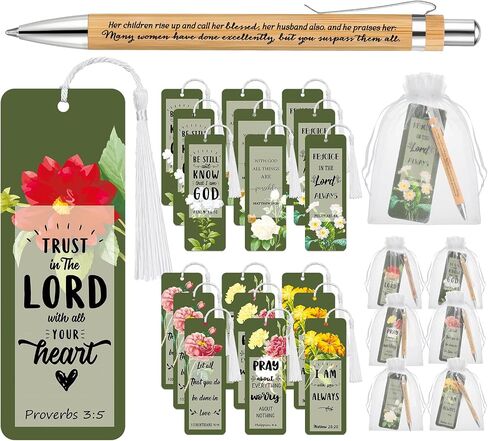 Spakon 35 Sets Mother's Day Church Gifts Bible Verse Bookmarks Inspirational Bamboo Pens Gift Bags Mom Christian Gifts Bulk Religious Mothers Day Party Favors in Saudi Arabia