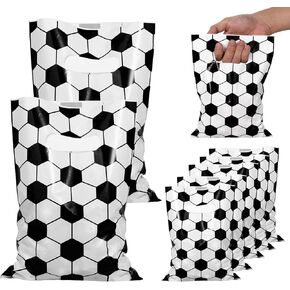 LLOUSSAK 100Pcs Soccer Goodie Bags, Soccer Party Favors, Soccer Gift Bags for Teens Games Sports Events Birthday Party Decorations, Plastic Soccer Treat Candy Bags, Football Theme Supplies