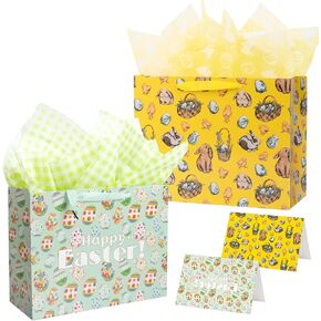 حقيبة هدايا Linelglobal عيد الفصح مع ورق الأنسجة 12.6 "Chick Bunny Egg Design 2 Pack