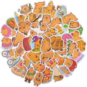 ملصقات حيوانية مضحكة capybara لطيف 100pcs ملصقات capybara لطيف مقاوم للماء الكرتون شارات الحيوانات الطبيعة الحفلات والهدايا