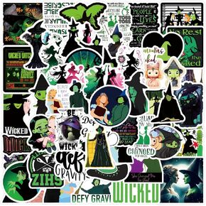 55 Pcs Wicked Stickers Pack, Witch Aesthetic Vinyl Waterproof Sticker Decals for Water Bottle,Laptop,Phone,Skateboard,Scrapbooking,Cute Movie Merch Sticker Decals for Party Supply