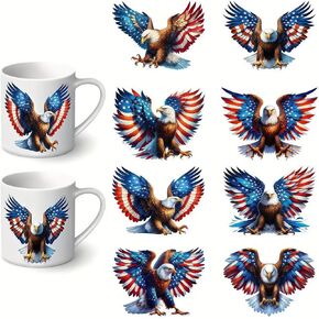 12pcs Eagle and American Flag UV DTF Cup Wraps Winter UV DTF Transfer Waterproof Sticker for Glass Cups Furniture Craft DIY Crafts，Rub on Transfer Stickers for DIY Water Bottle Laptop Decal Wood Car