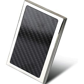 Carbon Fiber Magnetic Clasp Slim Pocket Black metal Business Card Holder Case wallet Business Card organizer for Men and Women (black)