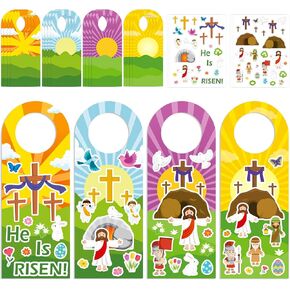16 Set Easter He Live Jesus Sticker Scenes Door Knob Hangers DIY Easter Jesus Resurrection Stickers Craft Gift for Kids Classroom Party Activities Supply (Easter 16) in Kuwait