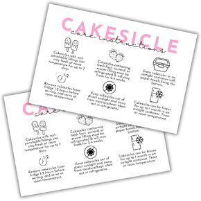 Cakesicle Care Instruction Cards 30pk 4x6" Bakery Cake Pop Storage Customer Packaging Labels Ingredient Warning Allergies Thank You Order Form