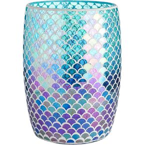 الأدوات المنزلية الكاملة حورية البحر الأزرق الفسيفساء الزجاج الحمام النفايات - سلة هدر من الزجاج اللامع علبة القمامة ذات الطابع الساحلي - إكسسوارات الحمام الساحلية للفتيات - حمام ملون أو سلة المطبخ ، 7.5 "× 10" in Kuwait