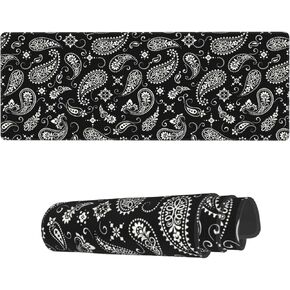 Famame Laptop Mouse Pad Black Seamless Paisley Pattern Desk Mat with Stitched Edges 31.5X 11.8 inch Non-Slip Large Keyboard Rubber Writing Table Mat for Office Home