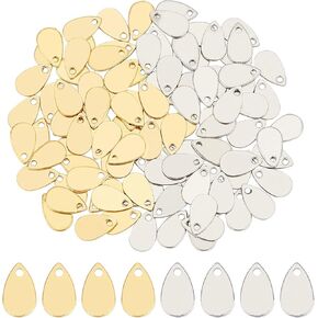 UNICRAFTALE About 100pcs Golden & Stainless Steel Color Pendants Teardrop Stamping Blank Tag Vacuum Plating Stainless Steel for Bracelet Earring Pendant Charms for Bracelet Necklace Jewelry Making