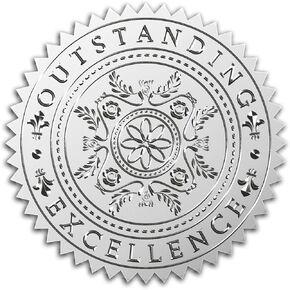 CRASPIRE Outstanding Excellence Certificate Seals Silver 2" 100pcs Foil Embossed Envelopes Award Winner Medal Achievement Vintage Label Round for Wedding Office Invitation Card Diplomas Graduation