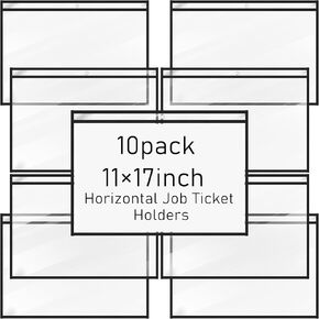 10 Pack 11 x 17 Inches Horizontal Job Ticket Holders, Dry Erase Pocket Sleeves, Work Order Plastic Sleeves, Clear Shop Ticket Holders, Writable and Erasable Document Paper File Cover