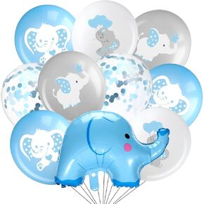 Aoriher 45 Pieces Elephant Balloon 12 Inch Baby Shower Elephant Balloon for Baby Boy Girl Gender Reveal Animal Themed Birthday Party Supplies Indoor Outdoor Decor(Blue, Grey, White)