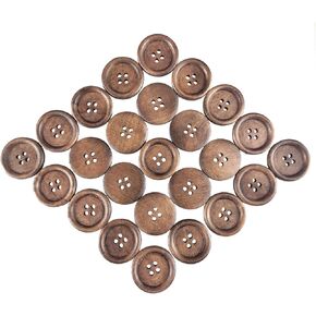 50 Pcs Classic Wooden Buttons, 1-Inch (25mm) Diameter - Brown,for Sewing Projects