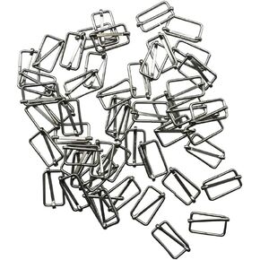 50pcs Slide Buckle,Metal Triglide Slides Rectangle Adjustable Webbing Strap Fastener Slider,Backpack Silver