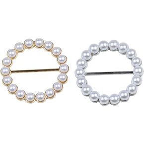 GSHLLO 2 PCS Pearls Scarf Scarves Clasp Ring Tee Shirt Clips Buckle Clothing Wrap Holder for Cloth Neckerchief Round Shaped
