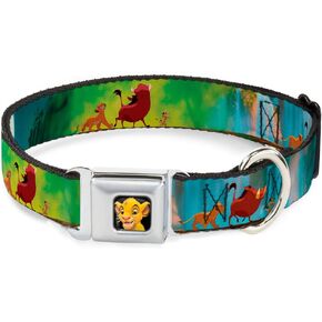Buckle-Down Dog Collar Seatbelt Buckle Lion King Simba Pumba Timon Growing Up 15 to 26 Inches 1.0 Inch Wide, Multi Color (DC-WDY027-L)