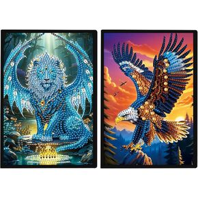 JISHSHAY 2 Pcs Diamond Painting Notebook Kits - Adult Crystal Art Journal - Lion Eagle Theme - Modern Style - 15 cm x 21 cm x 1.5 cm - Not Foldable