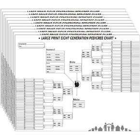 10 Pieces Blank Genealogy Charts Family Tree Charts to Fill in Pedigree Charts for Ancestry Family Tree Maker Genealogy Organizer for Genealogists (Eight Generation)