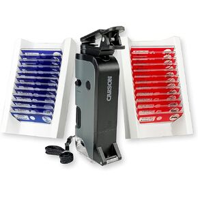 Carson Microflip 100x-250x LED ومجهر الجيب المضاء بالأشعة فوق البنفسجية مع قاعدة شريحة أسفل ومحول مع تطبيق هاتف Carsoncam-حزمة متضمنة مع 24 شرائح حشرة وحيوانات (MP-250BUN)