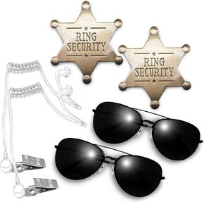Yuchew Secret Service Cosplay Set Ring Security Wedding Ring Bearer Gifts Police Spy FBI Toys Accessory, Include 2 PCS Acoustic Earpiece Tube Headsets, 2 PCS Ring Bearer Sunglasses, 2 PCS Ring