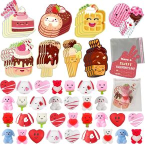 32 Pack Valentines Day Cards for Kids with Mochi Squishy Toys and Clear Bag Kids Valentine Gifts Greeting Cards School Classroom Exchange Party Game Prizes