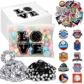 190 Pcs Volleyball Party Favors Volleyball Team Gifts for Women Include 30 Goodie Makeup Bags 30 Bracelet 30 Hair Ties 100 Stickers for Volleyball Sport Lovers Birthday Party Decoration