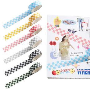 6 Pack Colorful Washi Tape, Checkered Ribbon Compact Checkerboard Pattern Paper Tape, DIY Fade-Resistant Arts and Crafts Tape Adhesives Craft Supplies Craft Supplies