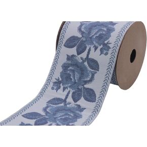 3.8 Yard Spool 3.93 inches Blue Rose Embroidered Drapery Trim Jacquard Ribbon for Your Drapes Curtains Drapery Banding Trim Tape 211 V2