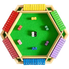 Enhanced 1-6 Player Shut The Box Dice Game, Wooden Math Board 16 Dice for Kids & Adults - Ideal for Family, Classroom, Home, Party, Pub