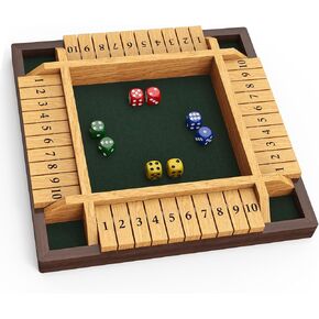 Shut The Box Game, 4 Player Wooden Board Game Dice Game, Classic Math Learning Game for Kids -12" x 12"
