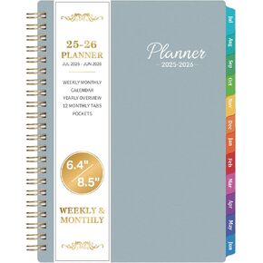2025-2026 Planner – Jul.2025 – Jun.2026, Weekly ＆ Monthly Planner 2025-2026, Academic Planner 2025-2026, 6.4" x 8.5" with Flexible Cover, Tabs, Strong Twin-Wire Binding, Inner Pocket, 21 Notes Pages