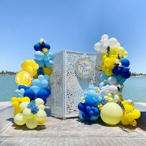 Blue Yellow Balloon Garland Arch Kit 136 Pcs for Bachelorette Bridal Shower Decorations Last Toast Main Squeeze Lemon Foil Balloons Royal Light Pastel White Party Supplies