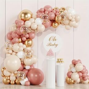 Sage Green Pink Balloon Garland Kit, Olive Green Pastel Pink Metallic Gold Sand White Balloon for Wedding Bridal Shower Girl Birthday Engagement Jungle Woodland Party Safari Baby Shower Decorations