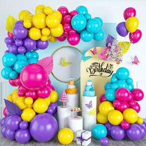 Balloons Arch Kit, Rainbow Balloon Graland Kit, Assorted Color Balloons Latex Balloons in Hot Pink Purple Blue Yellow For Birthday Decoration Wedding Baby Shower Engagement Decoration Party Supplies