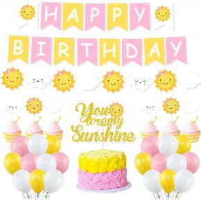 أنت زخارف حفلة عيد ميلاد Sunshine Sun Sun Smile Clouds Banner Banner Banner Cake Topper للفتيات