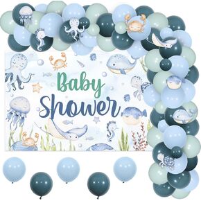 Under the Sea 1st Birthday Decoration Boy, Oneder the Sea 1st Birthday Decorations Backdrop Ocean Animal Stickers Balloon Garland Kit Number 1 Foil Balloon for Boy Sea Underwater 1st Birthday Party
