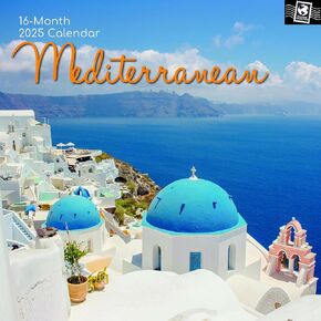 The Gifted Stationary 2025 Square Wall Calendar, Mediterranean, 16-Month Passport Collection Theme Hanging Calendar with 180 Reminder Stickers, Month Planner for Home, or Creative Spaces, 12x12 In