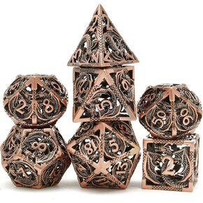 Metal DND Dragon Dice Set Dungeons and Dragons for Role Playing Games (RPG) MTG Pathfinder Tabletop Games(Black Gold)