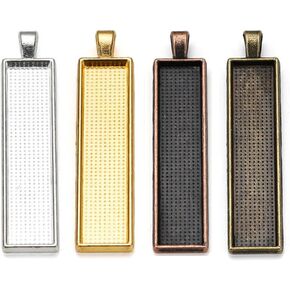 40 Pcs Rectangle Pendant Trays Blank Pendant Cameo Bezel Settings Trays for DIY Craft Photo Jewelry Making, Fits for 50 * 10mm Glass Tiles