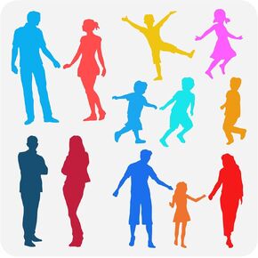 FINGERINSPIRE Small Figures Stencil 11.8x11.8inch Square Painting Stencil Family Stencil Couples Template Family Member Silhouette Stencil Plastic PET Stencil for Floor Wall Door Furniture