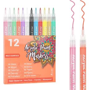 SMOOTHERPRO 36 Acrylic Paint Pens, Brush Tip (1-2mm) and 0.4mm Fineliner, Waterproof Acrylic Paint Markers for Adults Fabric Markers for Textile, Canvas, Rock, Glass, Wood, Paper, Pumpkin, DIY