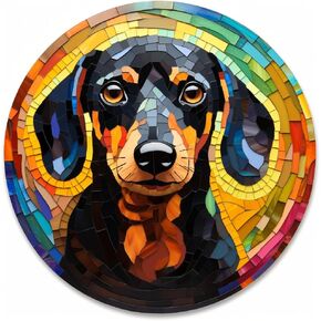 5D Diamond Art Painting Kits Stained Glass Brown Dachshund Circle Shape Full Drill Round Beads Diamond Art Gems Painting by Number Kits Dog Memorial Wall Decoration 16x16inch(2)
