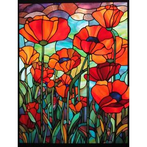 5D Diamond Art Painting Kits by Number for Adults Stained Glass Style of Red Poppy Diamond Art Full Round Drill Color Rhinestone Embroidery Craft Kits 30x40cm(r2)