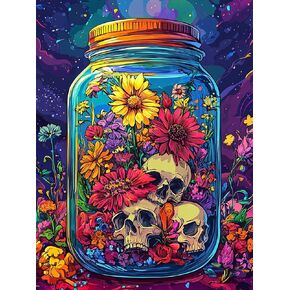 VAIIEYO 5D DIY Diamond Art Kits for Adults Skull, Diamond Painting Flower, Paint by Numbers Full Drill Round Rhinestone Craft Canvas for Home Wall Decor Gift 12x16 inch-48
