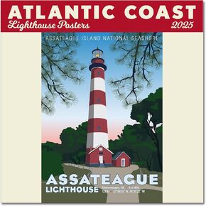 Atlantic Coast Lighthouse Posters Mini Wall Calendar 2025, 7" x 7"