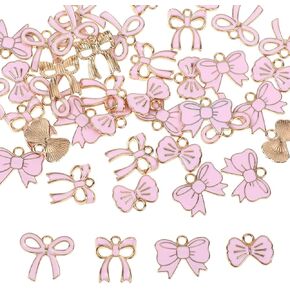 40 Pcs Bow Charms, Bowknot Cute Pink Charms, Pink Bow Pendants, Alloy Enamel Bow Charms for Bracelets Jewelry Making DIY Necklace Earrings Crafts