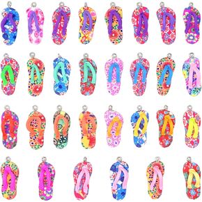 Honbay 30PCS Colorful Mini Flip Flop Charms Pendant Polymer Clay Slippers Charms Mini Clay Ornament for Necklace Earrings Bracelet Jewelry Making (Random Colors)