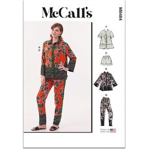 McCall's Misses' Pajamas Top, Shorts, and Pants Sewing Pattern Packet, Design Code M8484, XS-S-M-L-XL-XXL, Multicolor