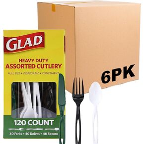 Glad Premium Assorted Plastic Cutlery | Clear Extra Heavy Duty forks, Knives, And Spoons | 150 Piece Set of Disposable Party Utensils, and Sturdy Cutlery