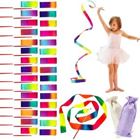 36 Pack Dance Ribbons Streamers Colorful Dance Wand for Kids Gymnastics Ribbons Steamer Wand Girls Twirling Ribbons for Birthday Dancing Party Games Decorations Supplies